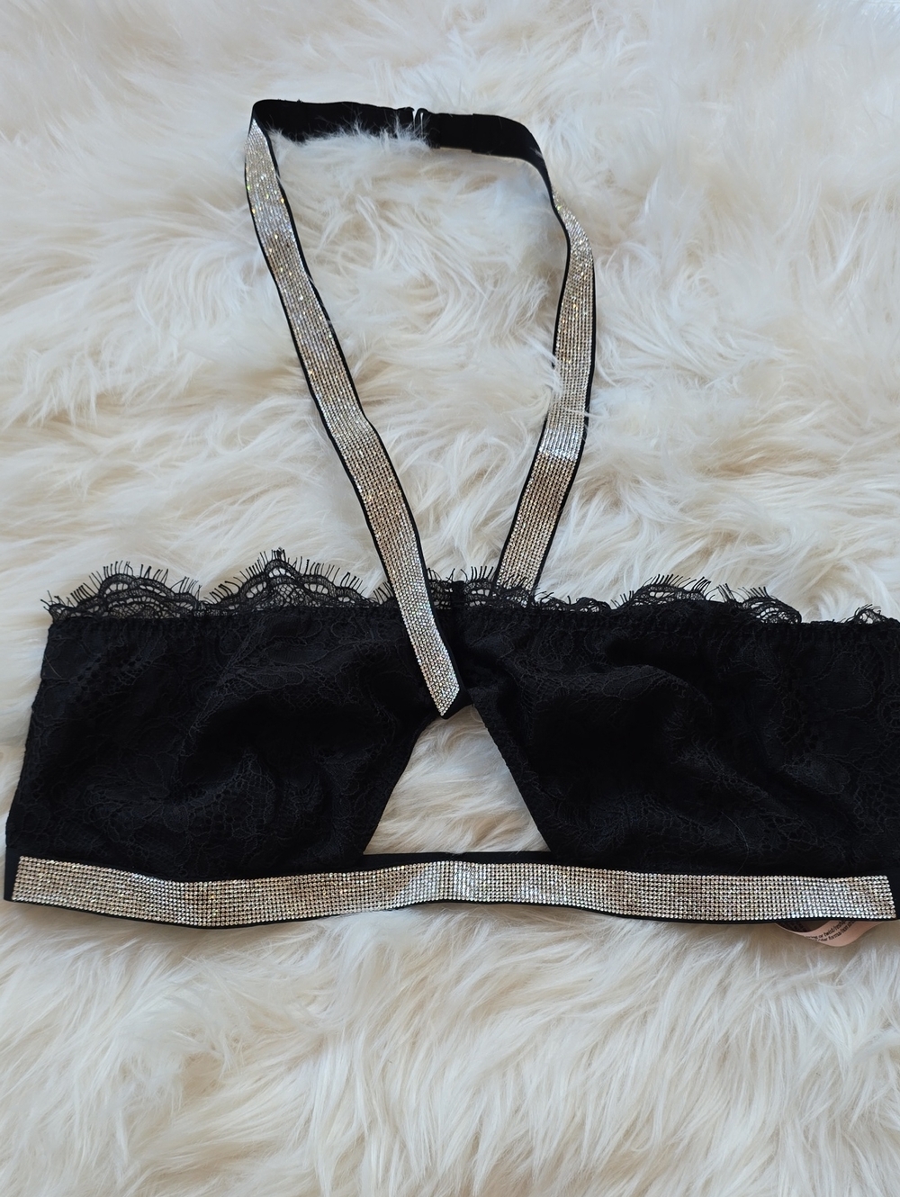 Victoria's Secret Black Lace Rhinestone Strap Bralette SIZE M